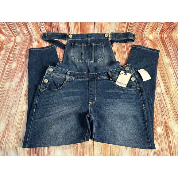 NEW Wallflower Overalls Sz Large Blue Crop Jeans Denim Pants Farmer Bib 33x26 - Picture 3 of 11
